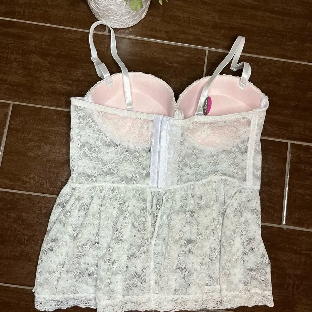 Rene Rofe white lace long flowy push up bralette sz large - Picture 2 of 3